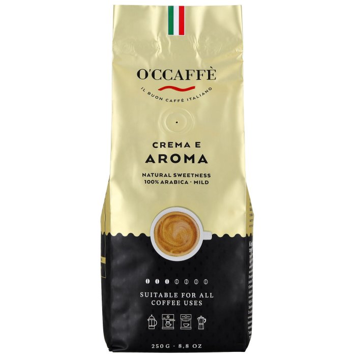 Káva O'ccaffe Crema e Aroma 100% Arabica 250g - zrnková