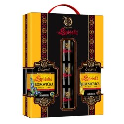 Spišská Borovička + Hruškovica v darčekovom balení s pohármi KOSHER 40% 0,7L + 0,7L